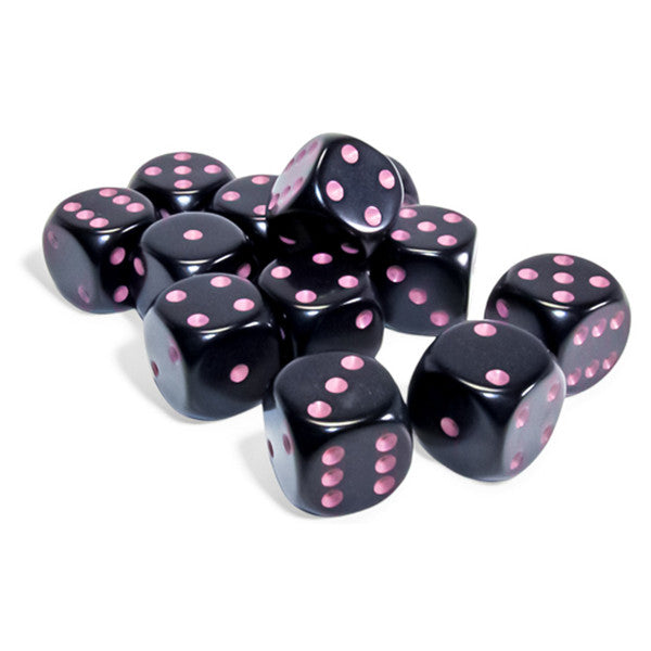Chessex Manufacturing D6 Cube 16mm Opaque Black Pink 12