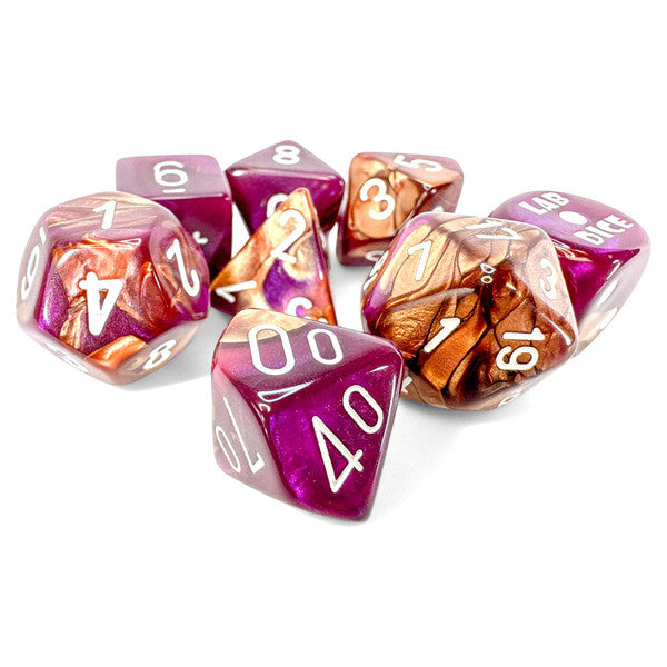 Chessex Manufacturing White Gemini Copper-Purple Dice Set 7-Set Lab