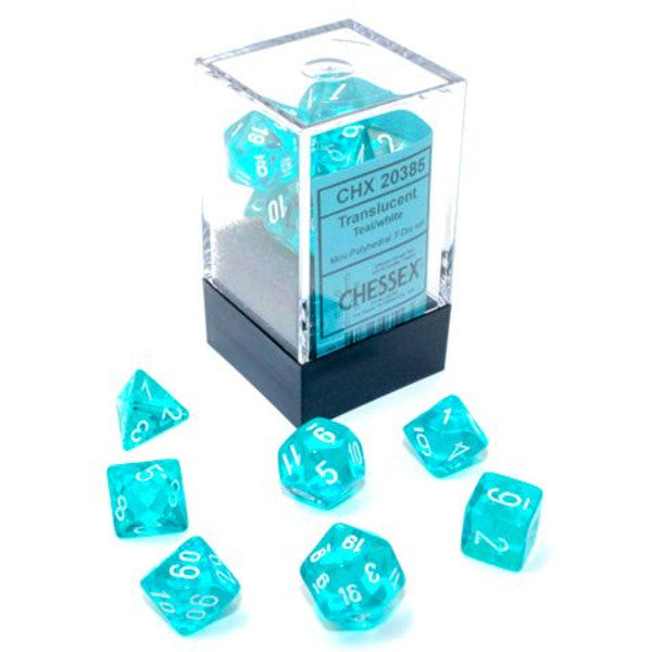 Chessex Manufacturing 7 Set Mini Translucent Teal White Dice 10mm
