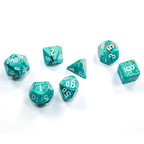Chessex Manufacturing 7 Set Mini Marble Oxi Copper White Dice 10mm