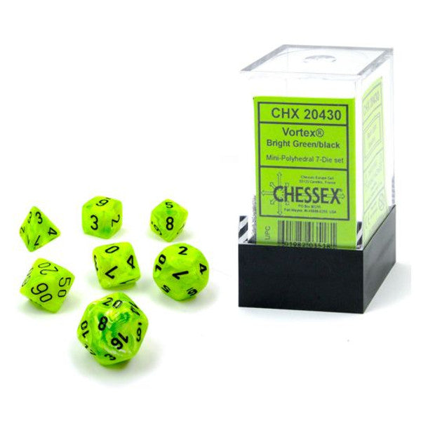 Chessex Manufacturing Mini Vortex Bright Green Black Polyhedral Dice Set 7