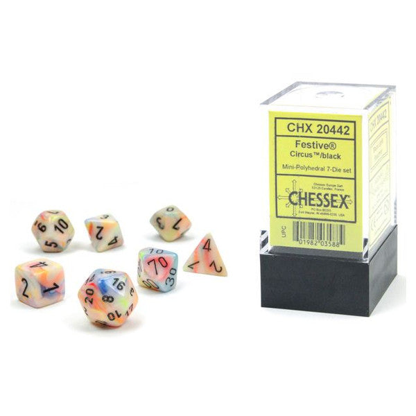 Chessex Manufacturing Mini Festive Circus Black Polyhedral Dice Set 7