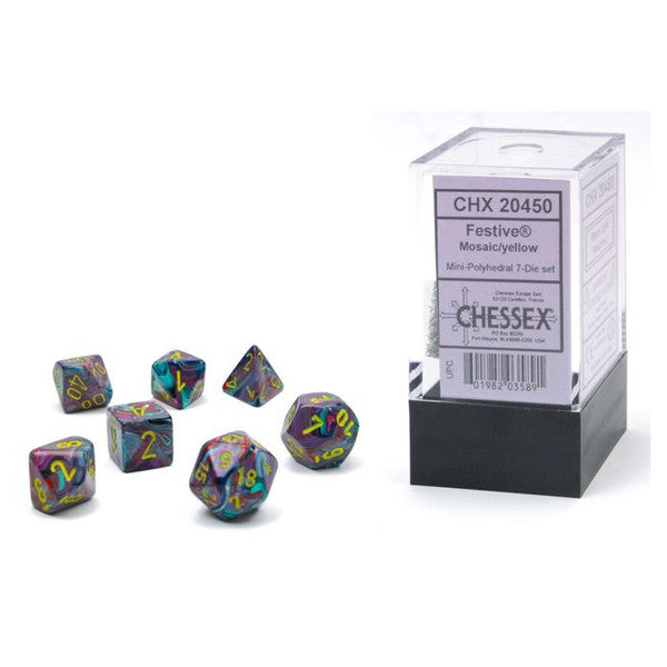 Chessex Manufacturing Mini Festive Mosaic Yellow Polyhedral Dice Set 7 Main image
