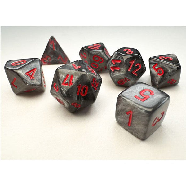 Chessex Manufacturing Mini Velvet Black Red Dice Set 7