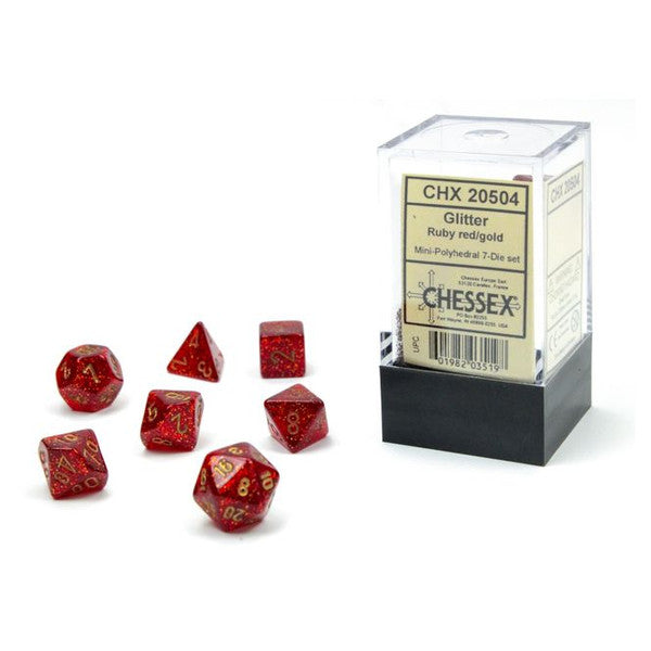 Chessex Manufacturing Mini Glitter Ruby Gold Polyhedral Dice Set 7 Main image