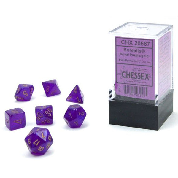Chessex Manufacturing Borealis Luminary Royal Purple Gold Mini Dice Set 7 Main image