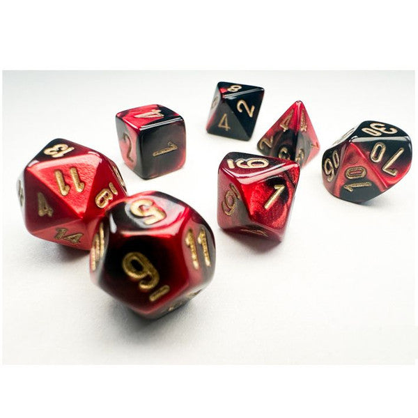 Chessex Manufacturing Gemini Black Red Gold Mini Polyhedral Dice Set 7