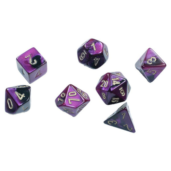 Chessex Manufacturing Gemini Black Purple Gold Mini Polyhedral Dice Set 7 Main image