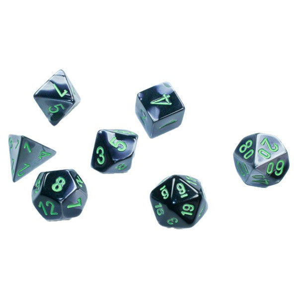 Chessex Manufacturing Gemini Black Grey Green Mini Polyhedral Dice Set 7 Main image