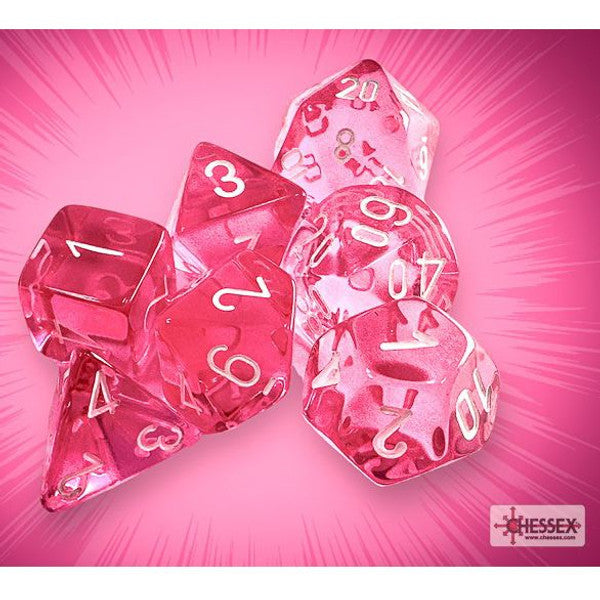 Chessex Manufacturing Translucent Pink White Polyhedral Dice Set 7pc