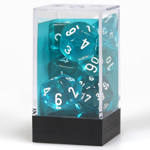 Chessex Manufacturing Translucent Teal White Polyhedral Dice Set 7pc Main image