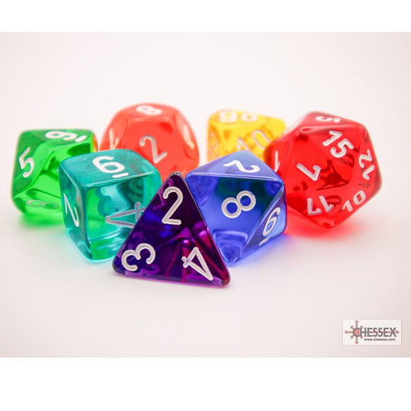 Chessex Manufacturing Translucent Prism White Polyhedral Dice Set 7pc