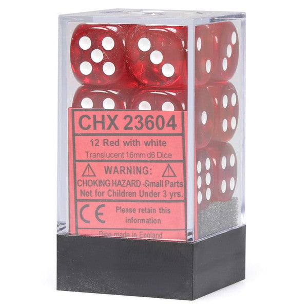 Chessex Manufacturing Translucent Red White D6 Dice Set 12pc