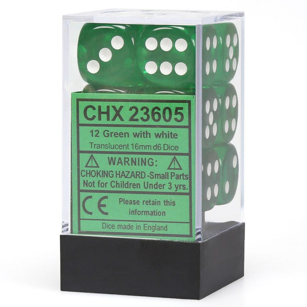 Chessex Manufacturing Translucent Green White D6 Dice Set 12pc Main image