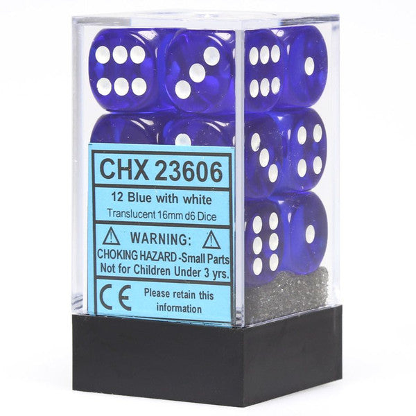 Chessex Manufacturing Translucent Blue White D6 Dice Set 12pc