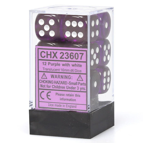Chessex Manufacturing Translucent Purple White D6 Dice Set 12pc