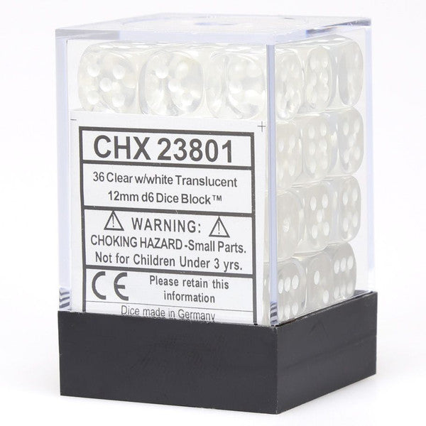Chessex Manufacturing Translucent Clear White D6 Cube 36 Dice Set