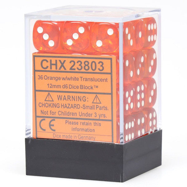 Chessex Manufacturing Translucent Orange White D6 Cube 36 Dice Set