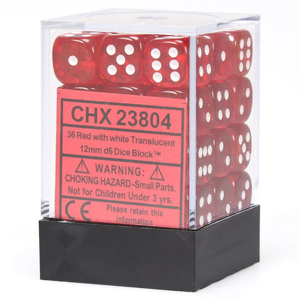Chessex Manufacturing Translucent Red White D6 Cube 36 Dice Set Main image
