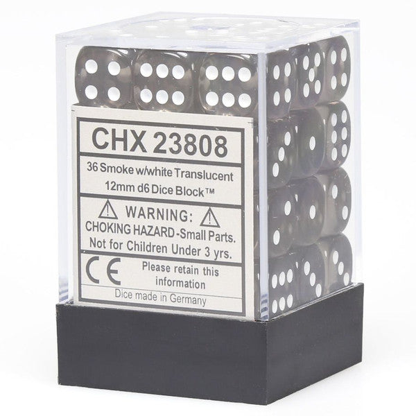 Chessex Manufacturing Translucent Smoke White D6 Cube 36 Dice Set