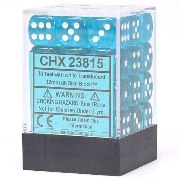 Chessex Manufacturing Translucent Teal White D6 Cube 36 Dice Set Main image