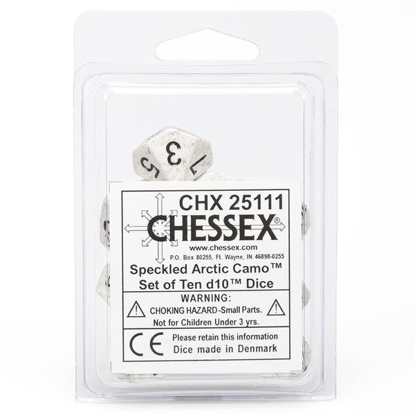 Chessex Manufacturing D10 Speckled Arctic Camo Dice Black Numbers 10 Pack Main image