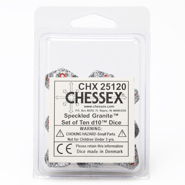 Chessex Manufacturing D10 Speckled Granite Dice Red Numbers 10 Pack Main image