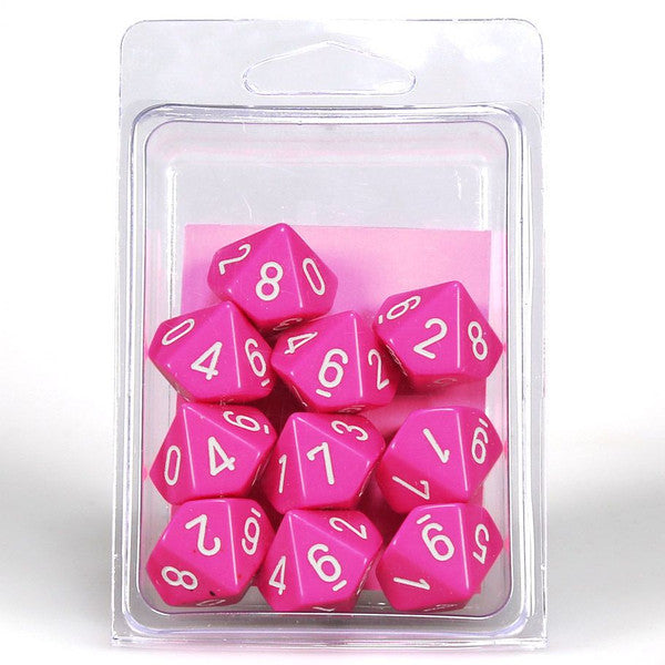 Chessex Manufacturing D10 Opaque Pink Dice White Numbers 10 Pack Main image