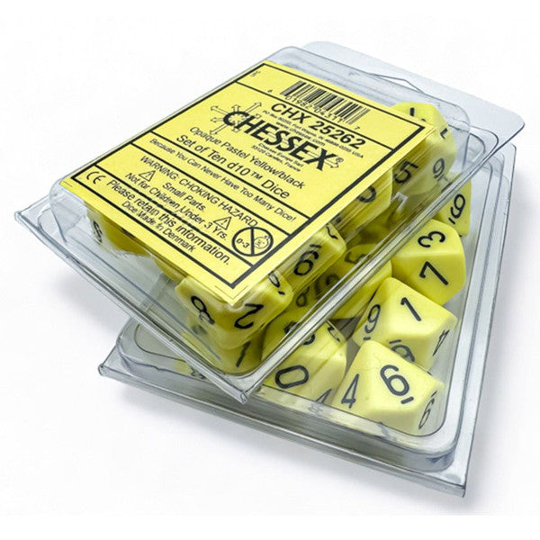 Chessex Manufacturing D10 Opaque Pastel Yellow Dice Black Numbers 10 Pack