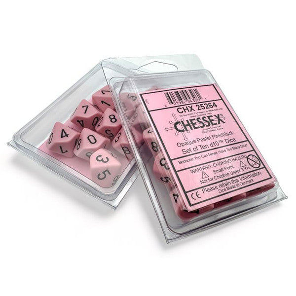 Chessex Manufacturing D10 Opaque Pastel Pink Dice Black Numbers 10 Pack
