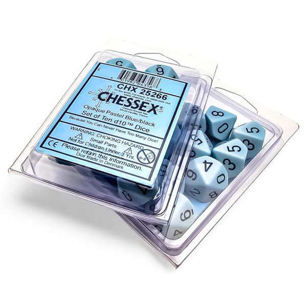 Chessex Manufacturing D10 Opaque Pastel Blue Dice Black Numbers 10 Pack Main image