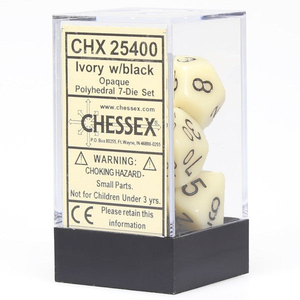 Chessex Manufacturing 7-Set Cube Opaque Ivory Dice Black Numbers