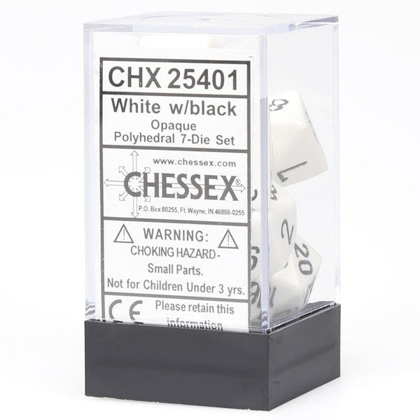 Chessex Manufacturing 7-Set Cube Opaque White Dice Black Numbers