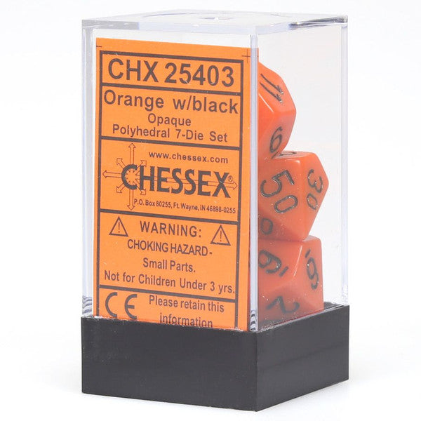 Chessex Manufacturing 7-Set Cube Opaque Orange Dice Black Numbers