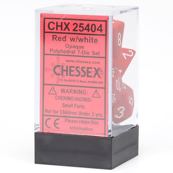 Chessex Manufacturing 7-Set Cube Opaque Red Dice White Numbers