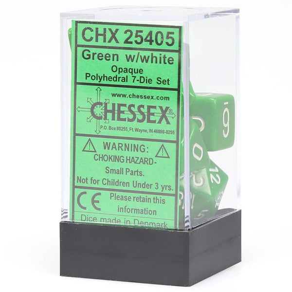 Chessex Manufacturing 7-Set Cube Opaque Green Dice White Numbers