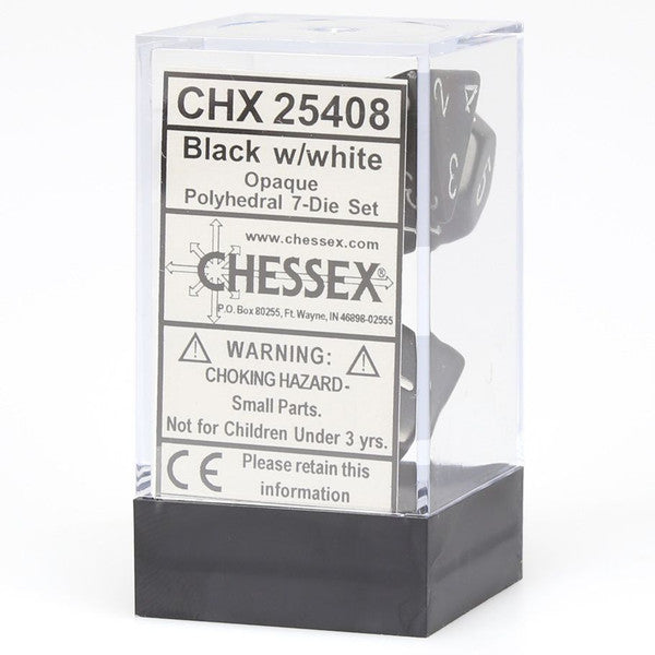 Chessex Manufacturing 7-Set Cube Opaque Black Dice White Numbers