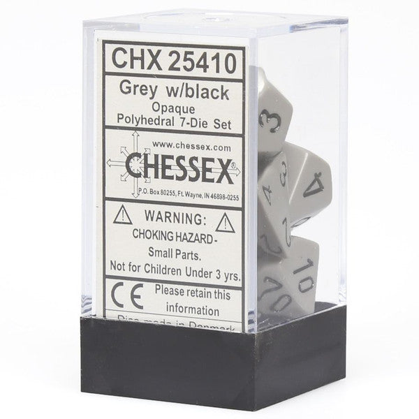 Chessex Manufacturing 7-Set Cube Opaque Grey Dice White Numbers