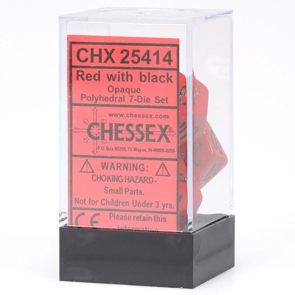 Chessex Manufacturing 7-Set Cube Opaque Red Dice Black Numbers