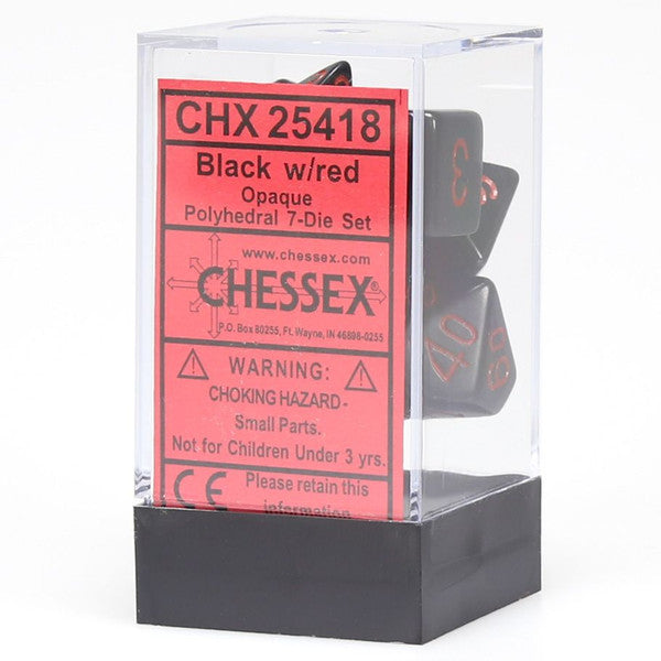 Chessex Manufacturing 7-Set Cube Opaque Black Dice Red Set