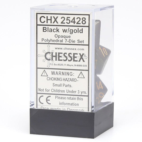 Chessex Manufacturing 7-Set Cube Opaque Black Dice Gold Set