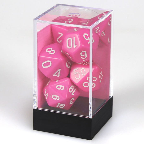Chessex Manufacturing 7-Set Cube Opaque Pink Dice White 7 Die Set Large