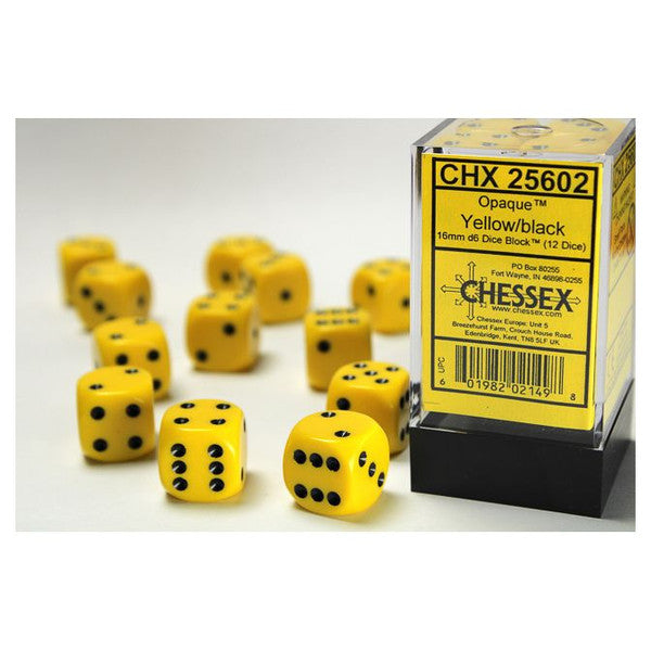 Chessex Manufacturing D6 Cube Opaque Yellow Blue Pip 16mm 12 Dice