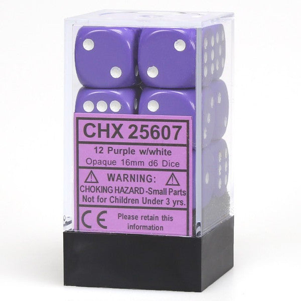 Chessex Chx25607 Dice Opaque: 12D6 Purple/White Main image
