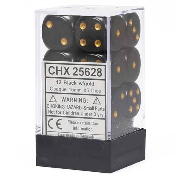 Chessex Manufacturing D6 Cube 16mm Opaque Black Gold 12 Main image