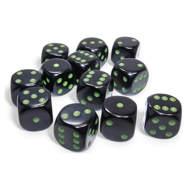 Chessex Manufacturing D6 Cube 16mm Opaque Black Green 12