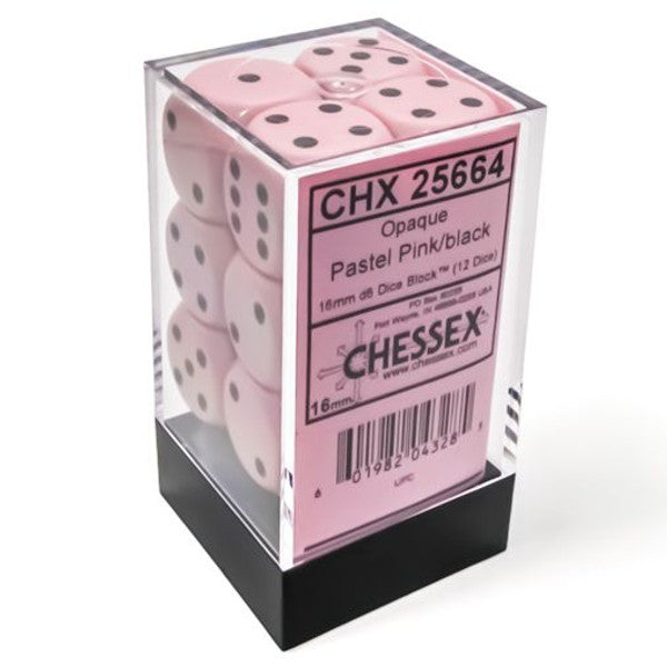 Chessex Manufacturing D6 Cube 16mm Opaque Pastel Pink Black 12 Main image