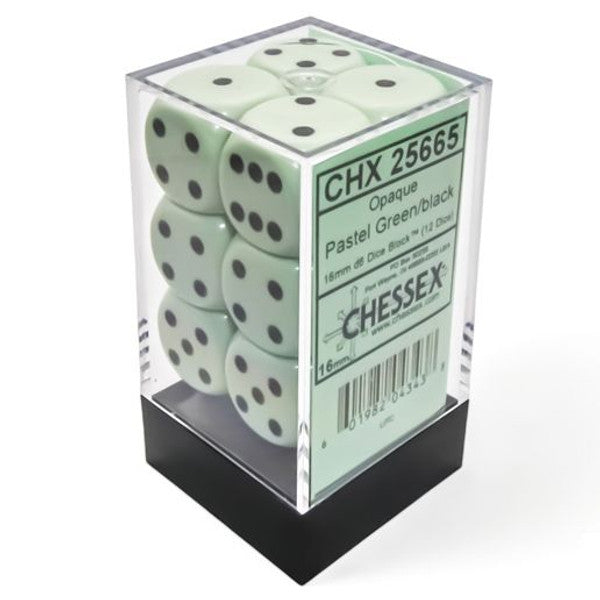 Chessex Manufacturing D6 Cube 16mm Opaque Pastel Green Black 12 Main image
