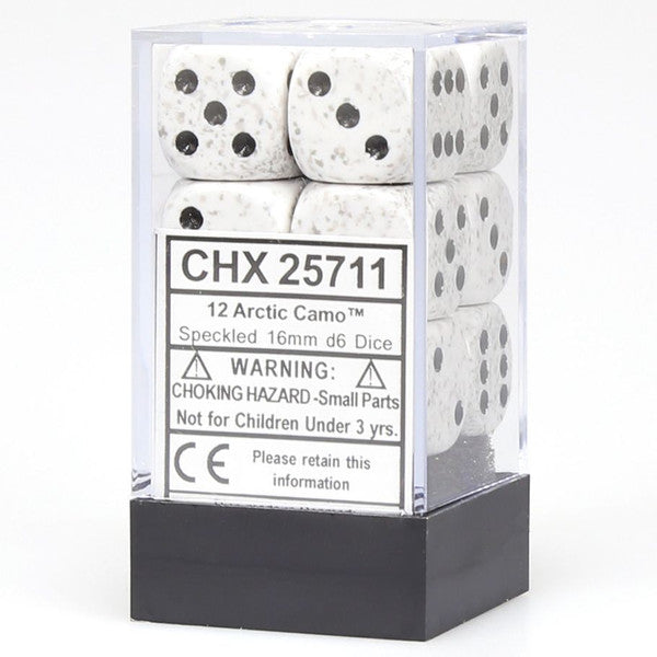 Chessex Manufacturing D6 Cube Speckled Arctic Camo Black Pip 16mm 12