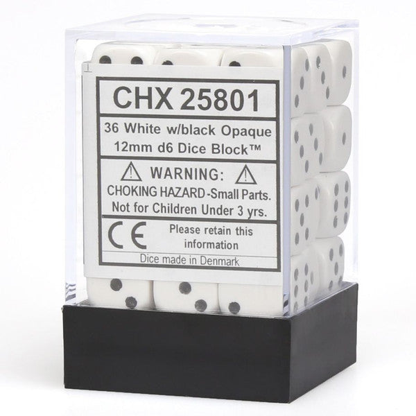 Chessex Manufacturing D6 Cube Opaque White Black Set Small 10mm 14mm 36 Dice